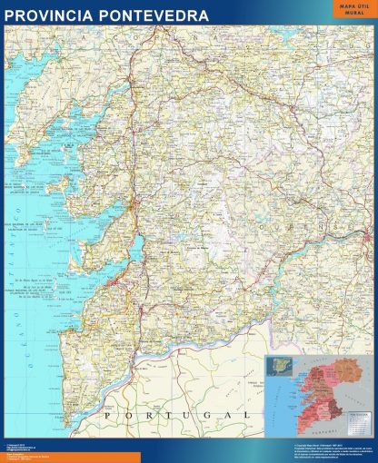 Mapa Provincia Pontevedra enmarcado plastificado 