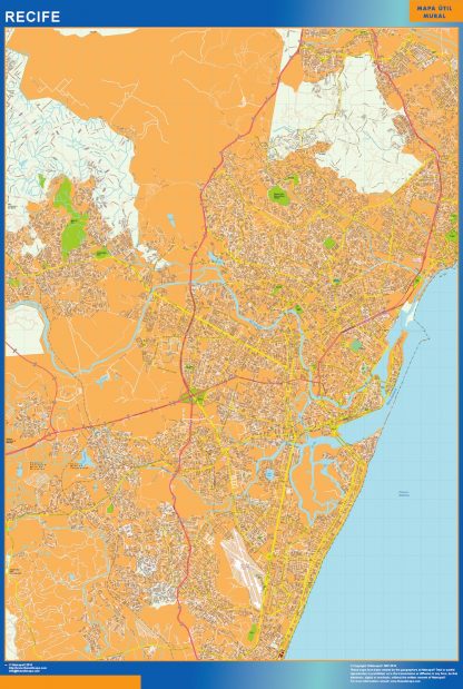 Mapa Recife Brasil enmarcado plastificado 