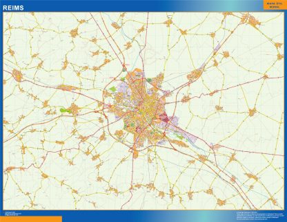 Mapa Reims en Francia enmarcado plastificado 