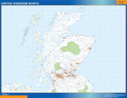 Mapa Reino Unido Norte carreteras enmarcado plastificado 