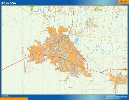 Mapa Reynosa en Mexico enmarcado plastificado 