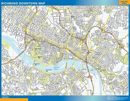 Mapa Richmond downtown enmarcado plastificado 