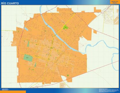 Mapa Rio Cuarto en Argentina enmarcado plastificado 