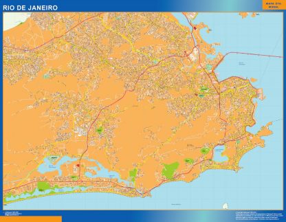 Mapa Rio de Janeiro Brasil enmarcado plastificado 