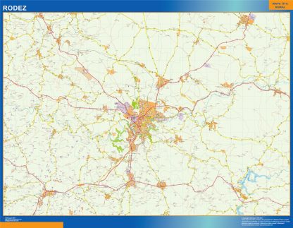 Mapa Rodez en Francia enmarcado plastificado 