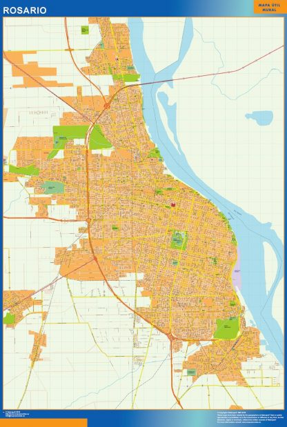 Mapa Rosario en Argentina enmarcado plastificado 