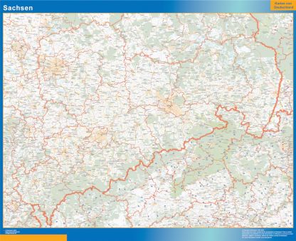 Mapa Sachsen enmarcado plastificado 