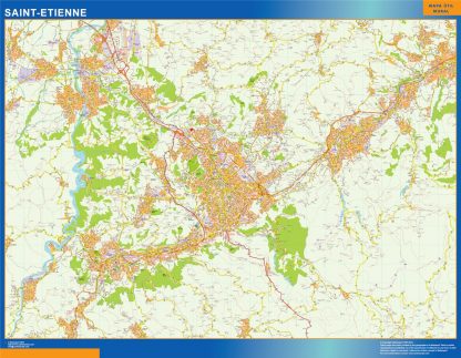 Mapa Saint Etienne en Francia enmarcado plastificado 