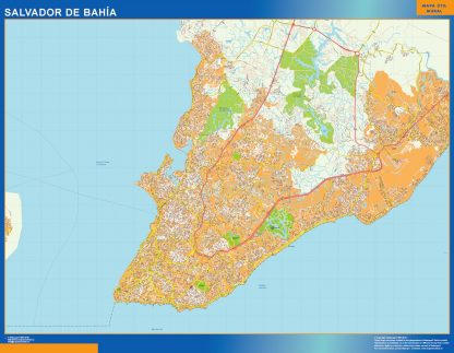 Mapa Salvador Bahia Brasil enmarcado plastificado 