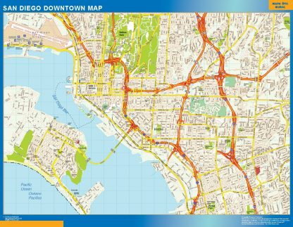 Mapa San Diego downtown enmarcado plastificado 