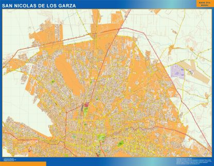 Mapa San Nicolas De Los Garza en Mexico enmarcado plastificado 