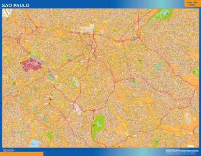 Mapa Sao Paulo Brasil enmarcado plastificado 