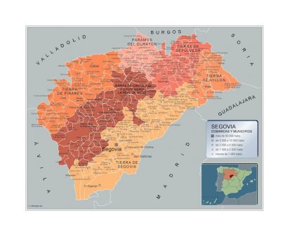 Mapa Segovia por municipios enmarcado plastificado 