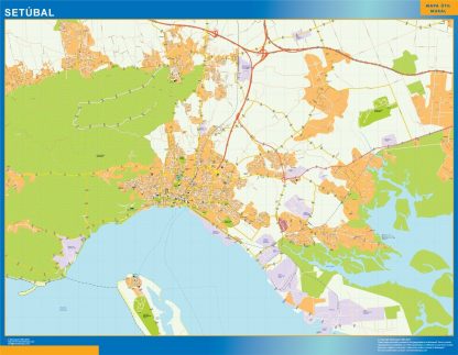 Mapa Setubal en Portugal enmarcado plastificado 