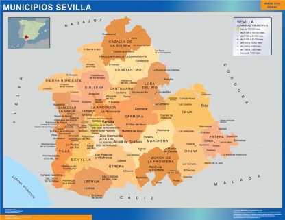 Mapa Sevilla por municipios enmarcado plastificado 