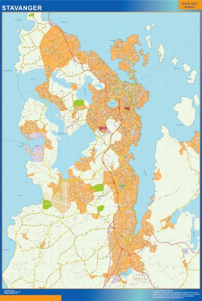 Mapa Stavanger en Noruega enmarcado plastificado 