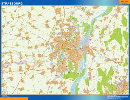 Mapa Strasbourg en Francia enmarcado plastificado 