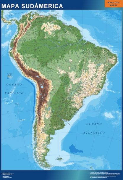 Mapa Sudamerica físico enmarcado plastificado 