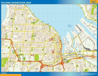 Mapa Tacoma downtown enmarcado plastificado 