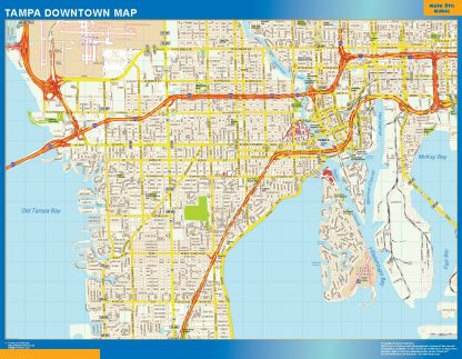 Mapa Tampa downtown enmarcado plastificado 