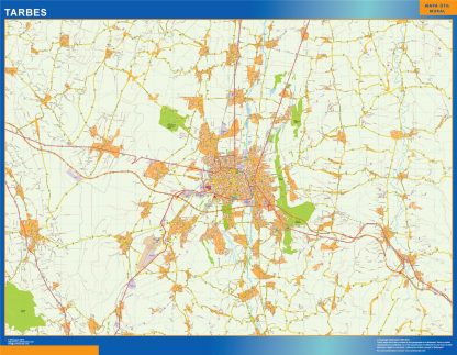 Mapa Tarbes en Francia enmarcado plastificado 