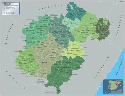 Mapa Teruel por municipios enmarcado plastificado 