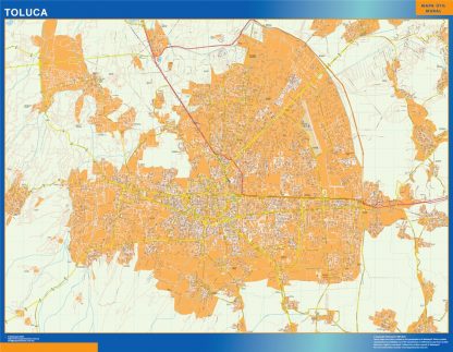 Mapa Toluca Centro en Mexico enmarcado plastificado 