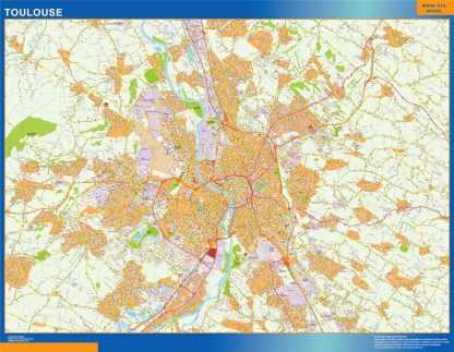 Mapa Toulouse en Francia enmarcado plastificado 