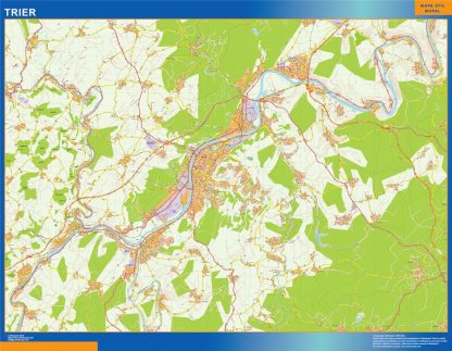 Mapa Trier en Alemania enmarcado plastificado 