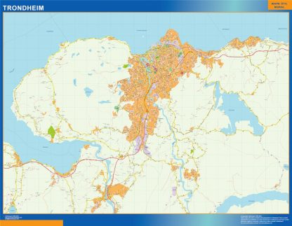 Mapa Trondheim en Noruega enmarcado plastificado 