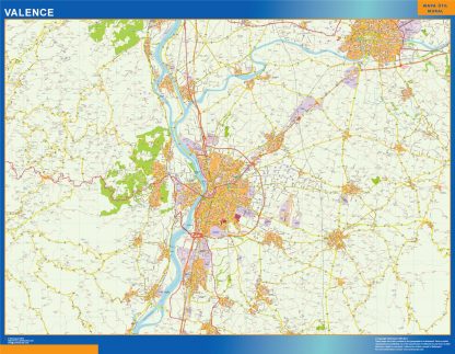 Mapa Valence en Francia enmarcado plastificado 