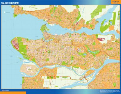 Mapa Vancouver en Canada enmarcado plastificado 