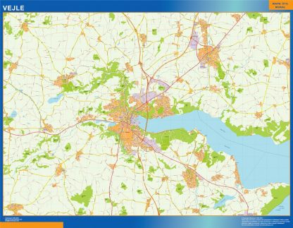 Mapa Vejle en Dinamarca enmarcado plastificado 