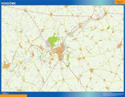 Mapa Vendome en Francia enmarcado plastificado 