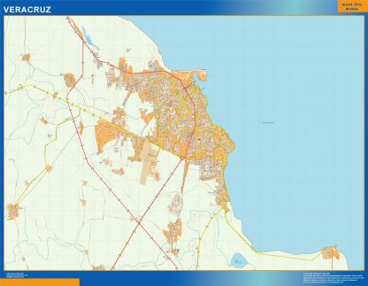 Mapa Veracruz en Mexico enmarcado plastificado 