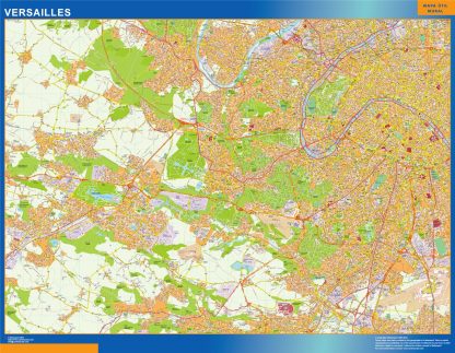 Mapa Versailles en Francia enmarcado plastificado 