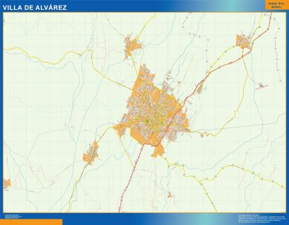 Mapa Villa De Alvarez en Mexico enmarcado plastificado 