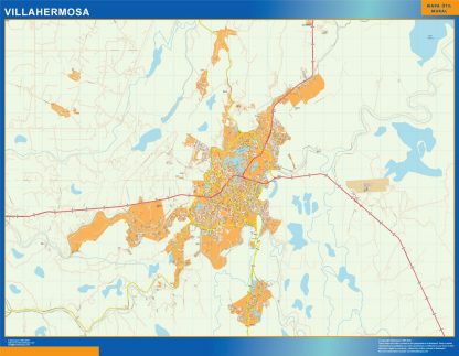 Mapa Villahermosa en Mexico enmarcado plastificado 