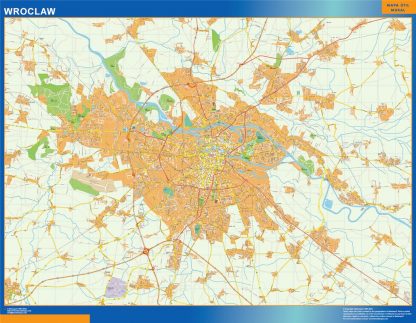 Mapa Wroclaw Polonia enmarcado plastificado 