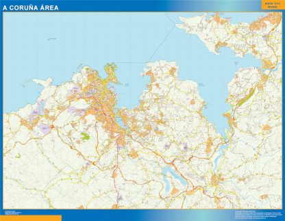 Mapa carreteras A Coruna Area enmarcado plastificado 