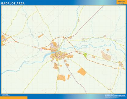 Mapa carreteras Badajoz Area enmarcado plastificado 