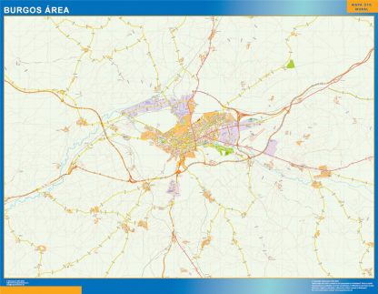 Mapa carreteras Burgos Area enmarcado plastificado 