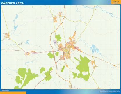 Mapa carreteras Caceres Area enmarcado plastificado 