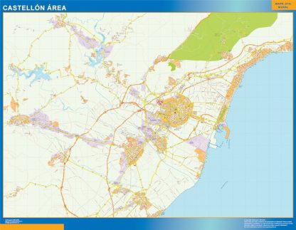 Mapa carreteras Castellon Area enmarcado plastificado 