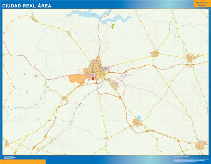 Mapa carreteras Ciudad Real Area enmarcado plastificado 