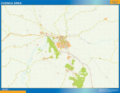 Mapa carreteras Cuenca Area enmarcado plastificado 