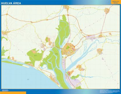 Mapa carreteras Huelva Area enmarcado plastificado 