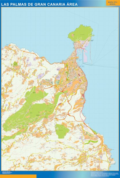 Mapa carreteras Las Palmas Gran Canaria Area enmarcado plastificado 