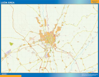 Mapa carreteras Leon Area enmarcado plastificado 