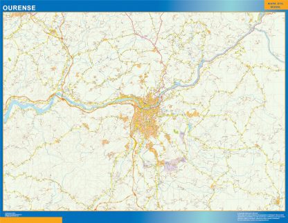 Mapa carreteras Ourense Area enmarcado plastificado 